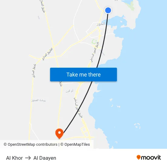Al Khor to Al Daayen map