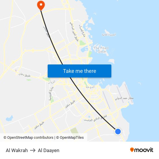 Al Wakrah to Al Daayen map