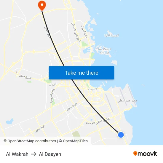 Al Wakrah to Al Daayen map