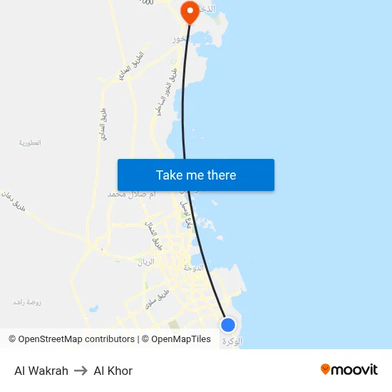 Al Wakrah to Al Khor map