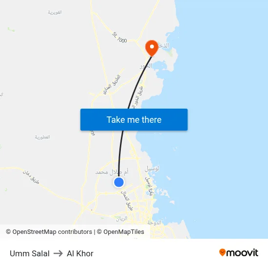 Umm Salal to Al Khor map