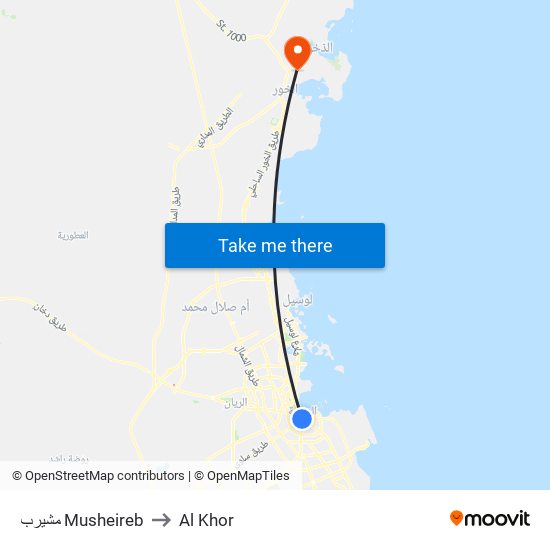 مشيرب Musheireb to Al Khor map