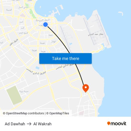 Ad Dawhah to Al Wakrah map