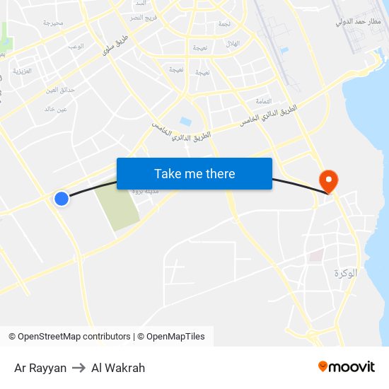 Ar Rayyan to Al Wakrah map