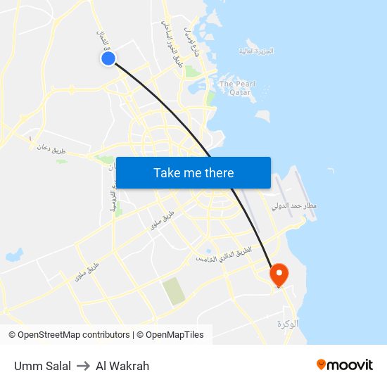 Umm Salal to Al Wakrah map