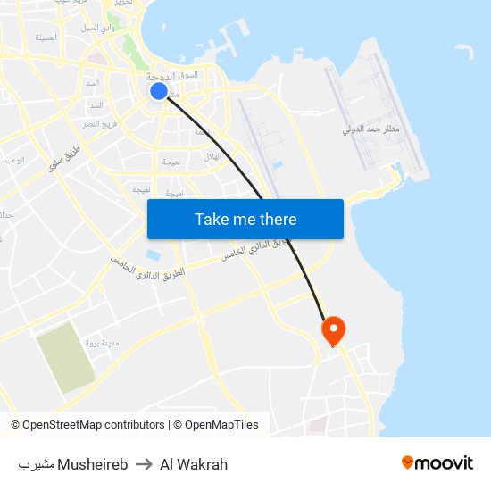 مشيرب Musheireb to Al Wakrah map