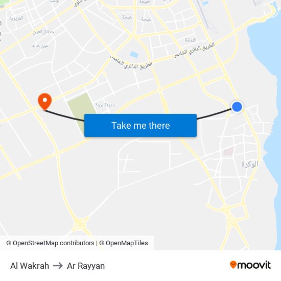 Al Wakrah to Ar Rayyan map