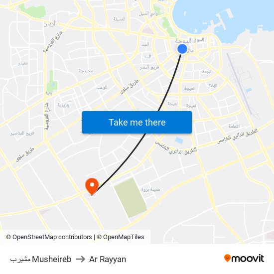 مشيرب Musheireb to Ar Rayyan map