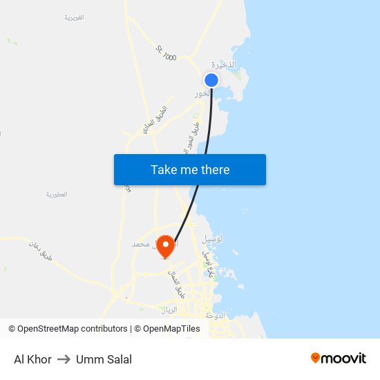 Al Khor to Umm Salal map