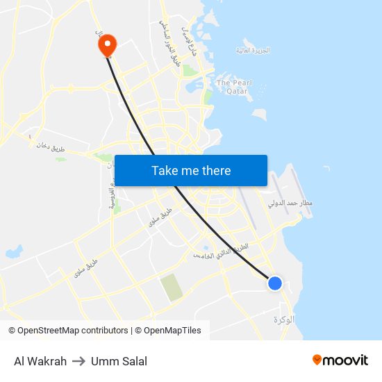 Al Wakrah to Umm Salal map