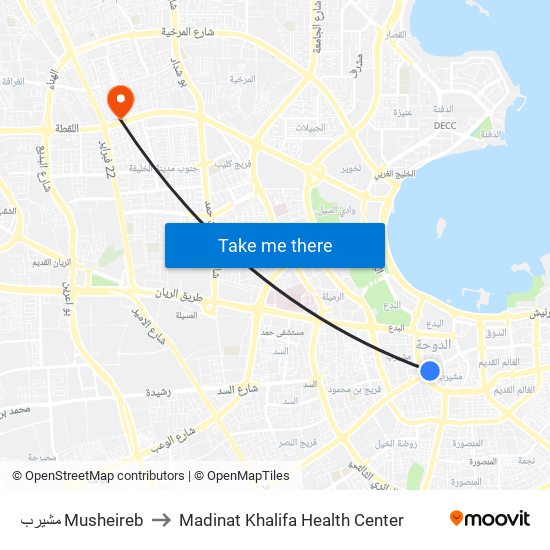 مشيرب Musheireb to Madinat Khalifa Health Center map