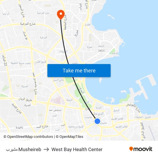 مشيرب Musheireb to West Bay Health Center map