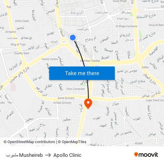 مشيرب Musheireb to Apollo Clinic map