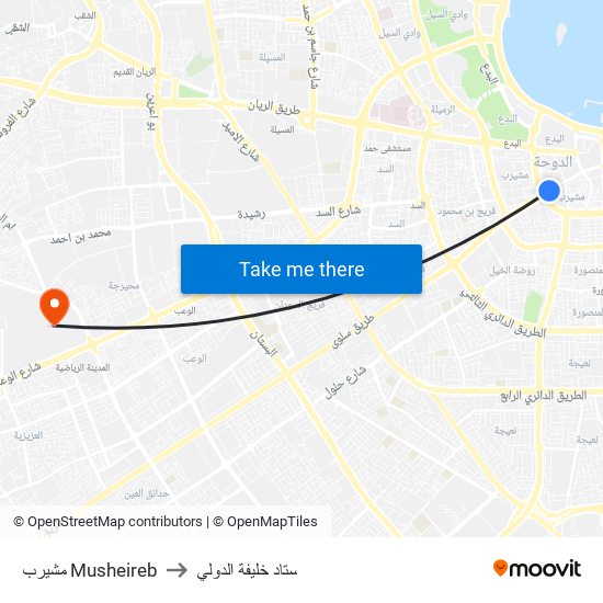 مشيرب Musheireb to ستاد خليفة الدولي map