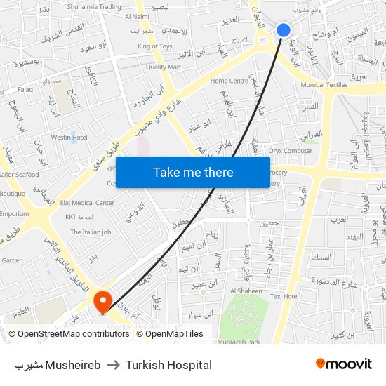 مشيرب Musheireb to Turkish Hospital map
