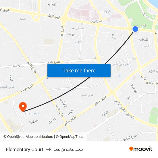 Elementary Court to ملعب جاسم بن حمد map