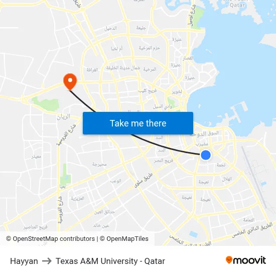 Hayyan to Texas A&M University - Qatar map