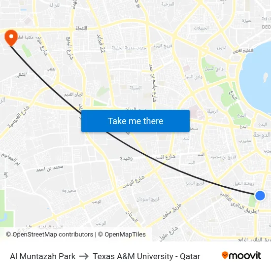 Al Muntazah Park to Texas A&M University - Qatar map