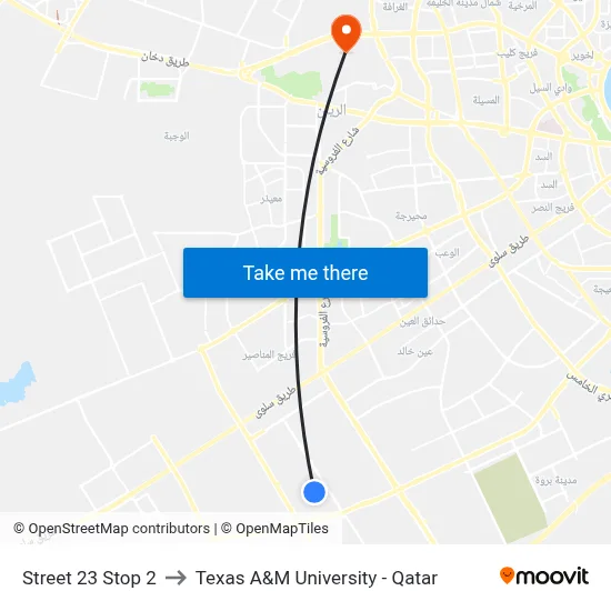 Street 23 Stop 2 to Texas A&M University - Qatar map