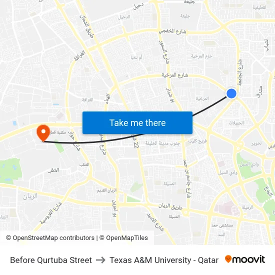 Before Qurtuba Street to Texas A&M University - Qatar map