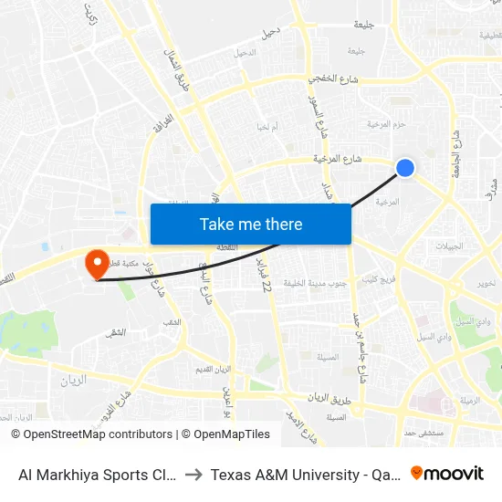Al Markhiya Sports Club to Texas A&M University - Qatar map