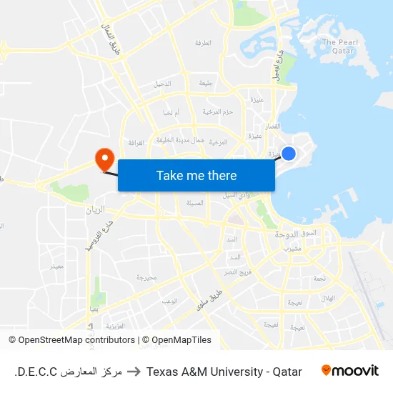 D.E.C.C Exhibition Center to Texas A&M University - Qatar map