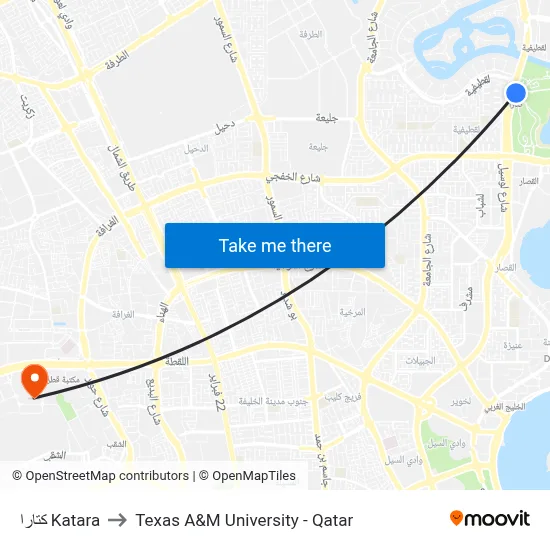 Katara to Texas A&M University - Qatar map