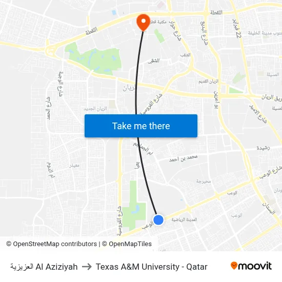 Al Aziziyah to Texas A&M University - Qatar map