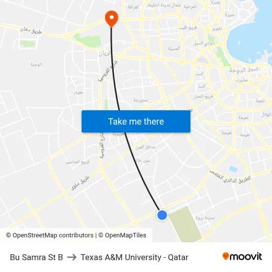 Bu Samra St B to Texas A&M University - Qatar map