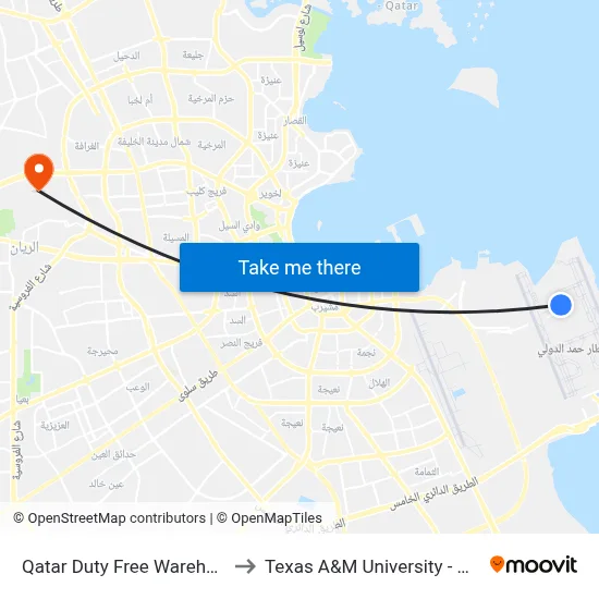 Qatar Duty Free Warehouse to Texas A&M University - Qatar map