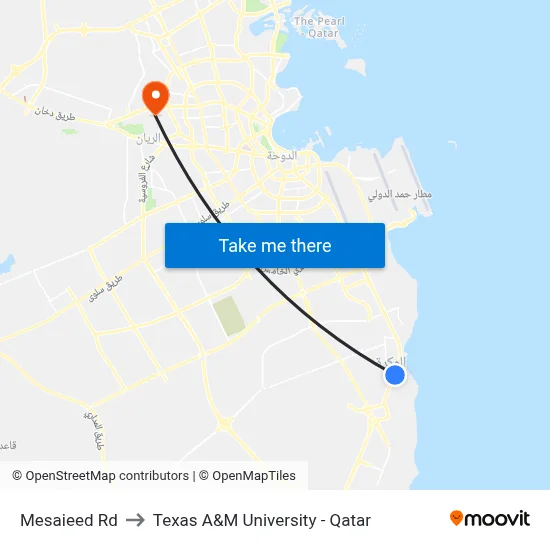 Mesaieed Rd to Texas A&M University - Qatar map