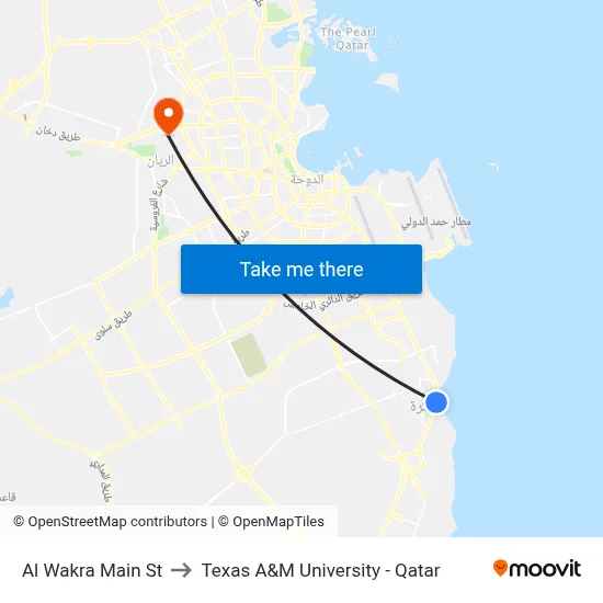 Al Wakra Main Street to Texas A&M University - Qatar map