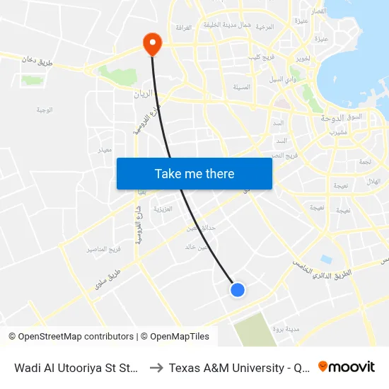 Wadi Al Utooriya Street Stop 5 to Texas A&M University - Qatar map