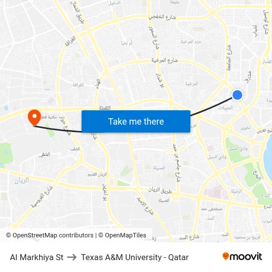 Al Markhiya St to Texas A&M University - Qatar map