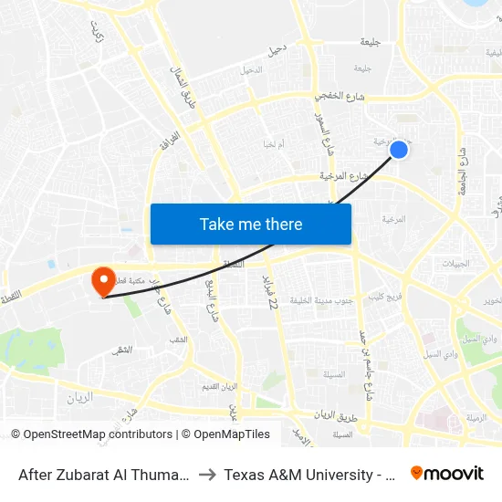 After Zubarat Al Thumam Street to Texas A&M University - Qatar map
