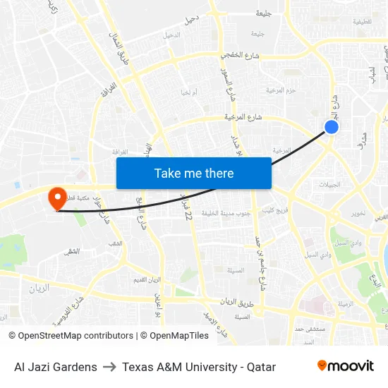 Al Jazi Gardens to Texas A&M University - Qatar map