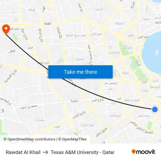 Rawdat Al Khail to Texas A&M University - Qatar map