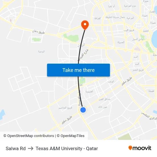 Salwa Road to Texas A&M University - Qatar map