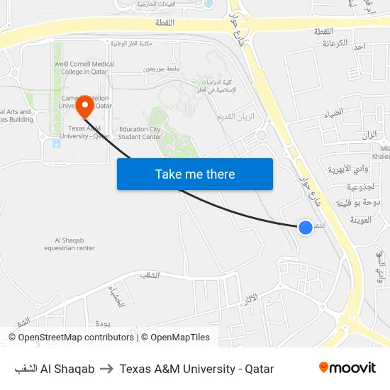 Al Shaqab to Texas A&M University - Qatar map