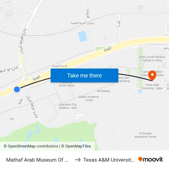 Mathaf Arab Museum Of Modern Art to Texas A&M University - Qatar map