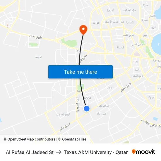 Al Rufaa Al Jadeed Street to Texas A&M University - Qatar map