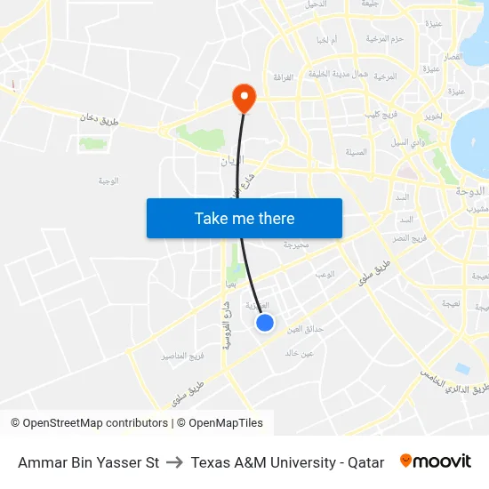Ammar Bin Yasser Street to Texas A&M University - Qatar map