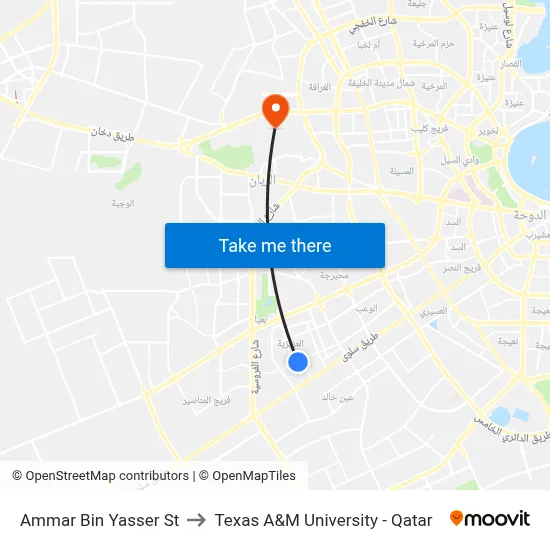 Ammar Bin Yasser Street to Texas A&M University - Qatar map