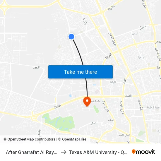 After Gharrafat Al Rayyan to Texas A&M University - Qatar map