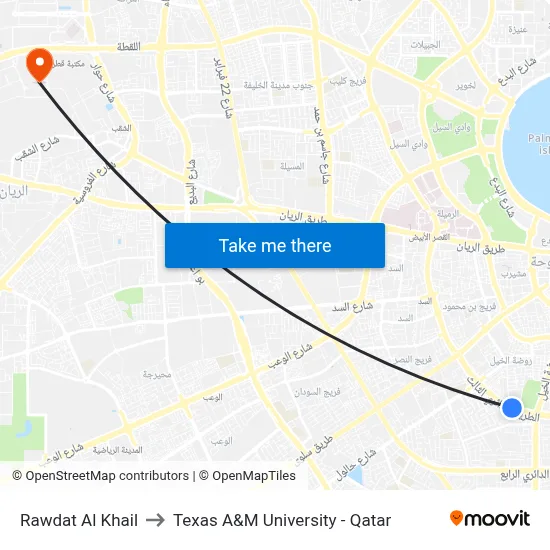 Rawdat Al Khail to Texas A&M University - Qatar map