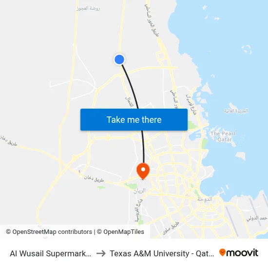 Al Wusail Supermarket to Texas A&M University - Qatar map