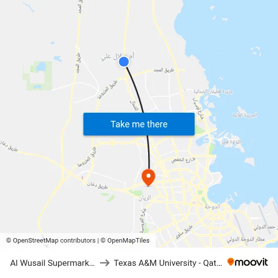Al Wusail Supermarket to Texas A&M University - Qatar map
