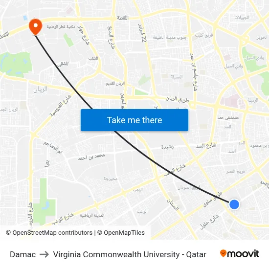 Damac to Virginia Commonwealth University - Qatar map