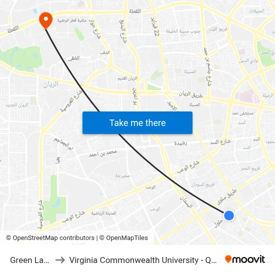 Green Land to Virginia Commonwealth University - Qatar map