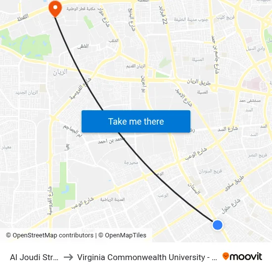 Al Joudi Street to Virginia Commonwealth University - Qatar map